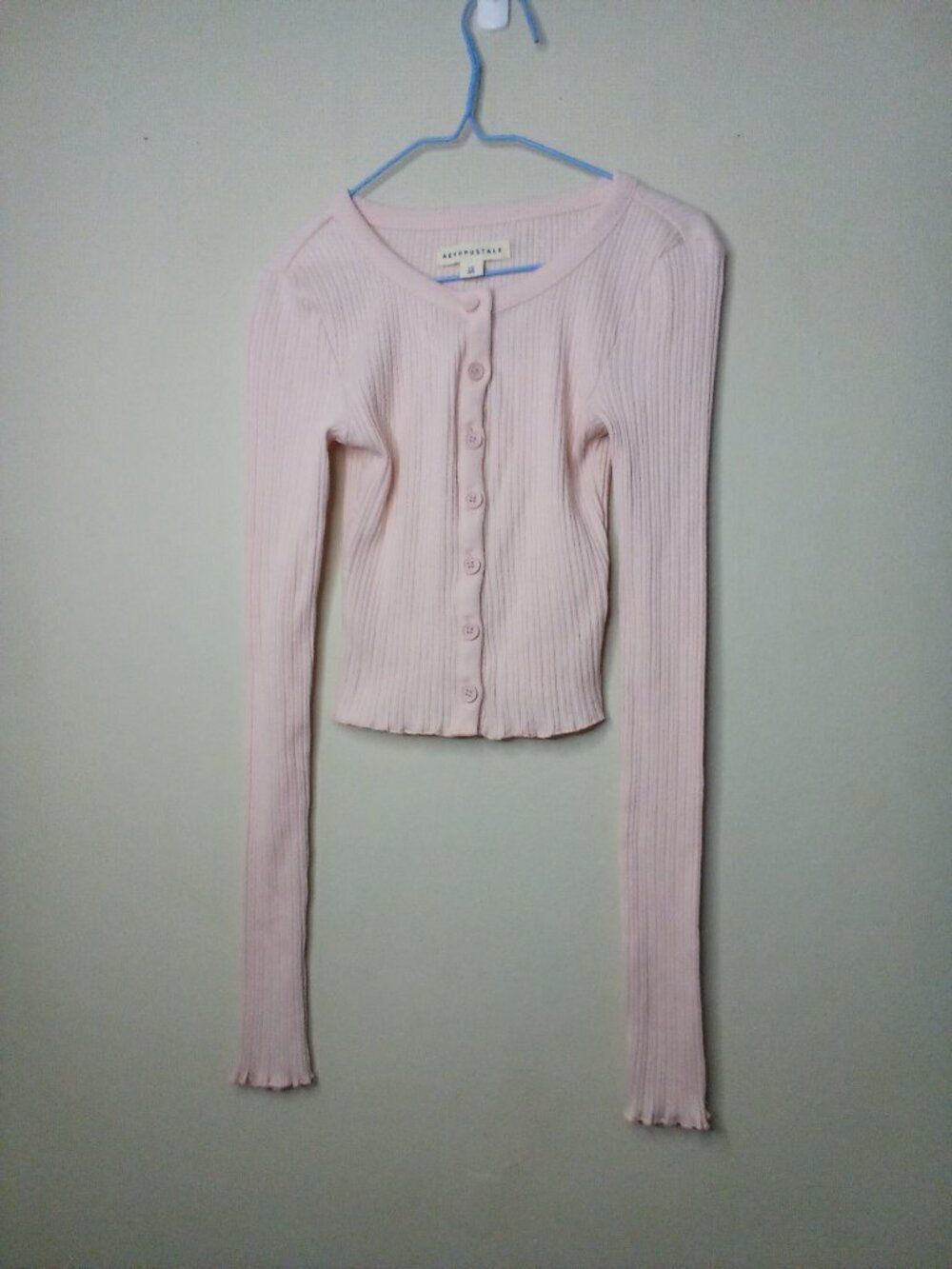 Aeropostale Cropped Top Women XS Long Sleeve Ribbed Button Up Y2K Pink